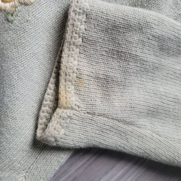 Talbots Floral Embroidered Sweater S Cotton Blend Green Yellow Blue - Picture 6 of 8